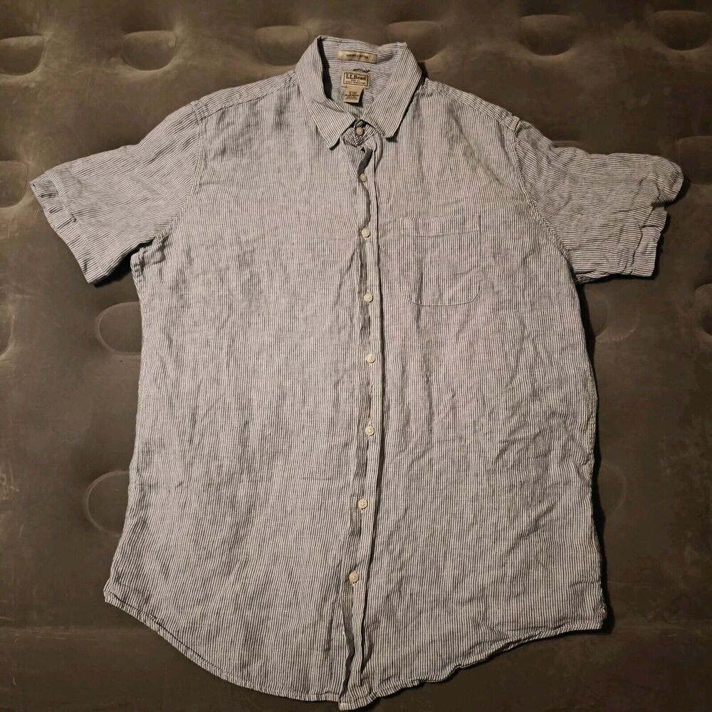 L.L Bean Men's XL Tall short Sleeve Shirt Blue/White Traditional Fit